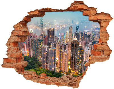 Hole in the wall decal View of Hong Kong at night