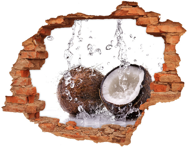 3D wall hole wallpaper Coconut Oasis with a Waterfall