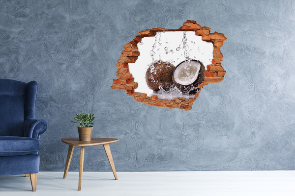3D wall hole wallpaper Coconut Oasis with a Waterfall