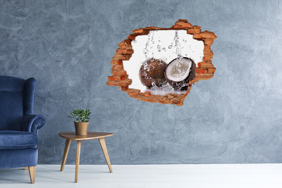 3D wall hole wallpaper Coconut Oasis with a Waterfall
