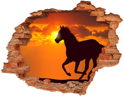 Hole wall sticker Horse at sunset