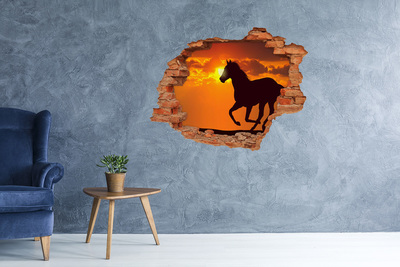 Hole wall sticker Horse at sunset