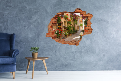 Hole in the wall sticker A charming street with flowers