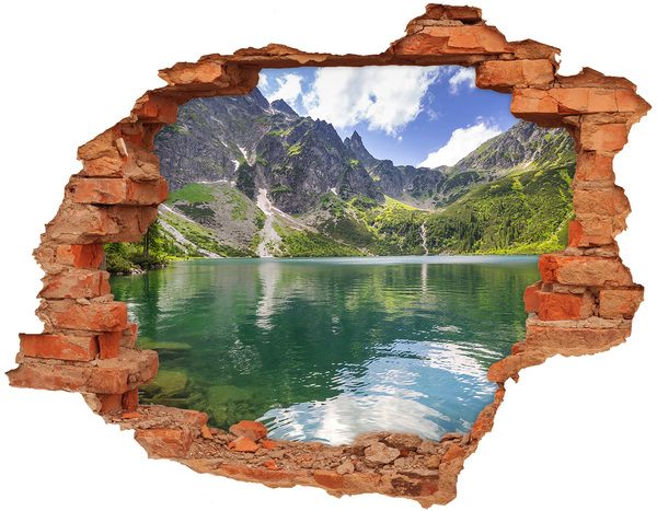 3D wall hole Mountain lake in the valley
