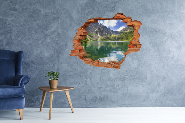 3D wall hole Mountain lake in the valley
