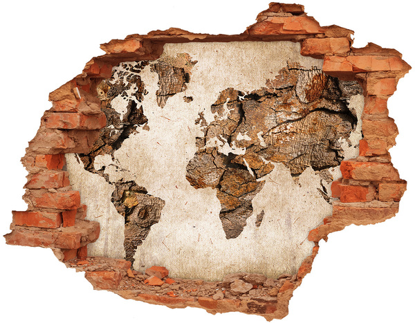 Hole wall sticker World map wood