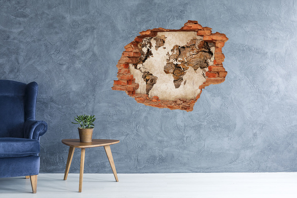 Hole wall sticker A damaged wall with a world map