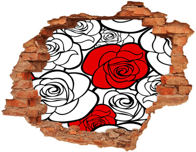Hole wall sticker Red roses in a hole in the wall