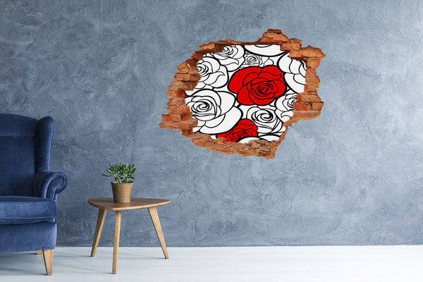 Hole wall sticker Red roses in a hole in the wall