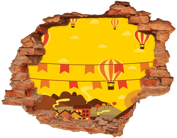 Hole wall sticker Balloon landscape in the mountains