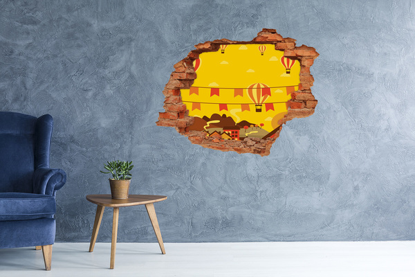 Hole wall sticker Balloon landscape in the mountains