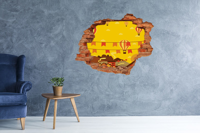 Hole wall sticker Balloon landscape in the mountains