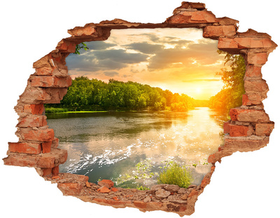 3D wall hole Sunset over the river