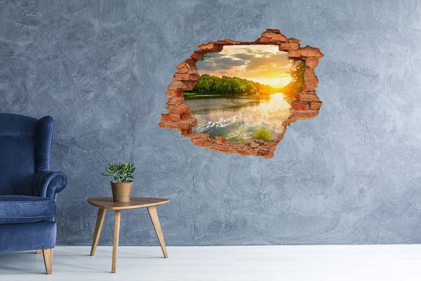 3D wall hole Sunset over the river