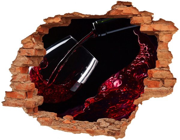 3D wall hole wallpaper Red wine in a broken wall