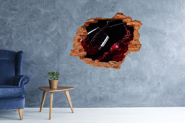 3D wall hole wallpaper Red wine in a broken wall