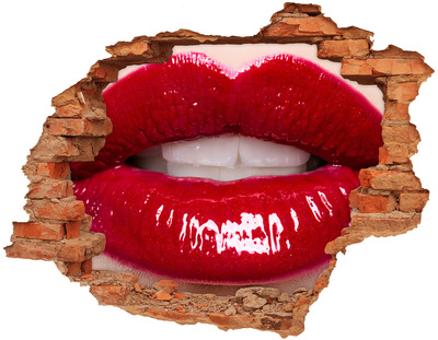 Hole wall sticker Red lips in a hole in the wall