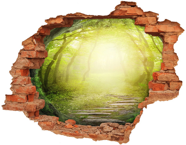 3D wall hole wallpaper Green forest in the sun's rays