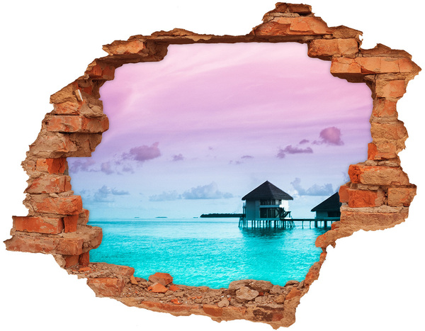 3D wall hole wallpaper A tropical oasis by the water