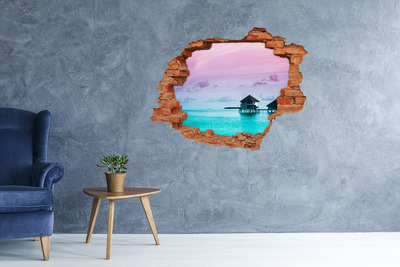 3D wall hole wallpaper A tropical oasis by the water
