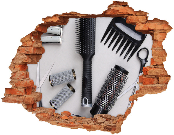 Hole in the wall decal Hairdressing accessories in a hole in the wall