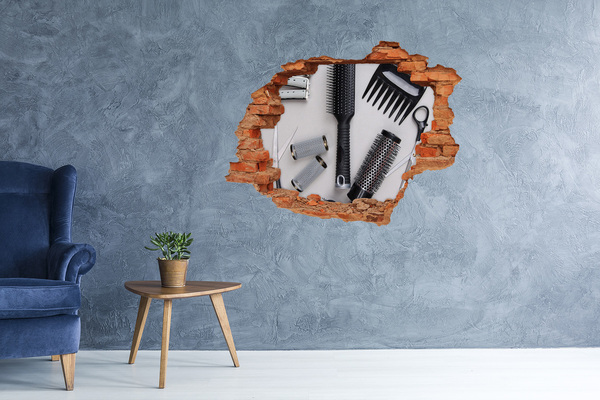 Hole in the wall decal Hairdressing accessories in a hole in the wall