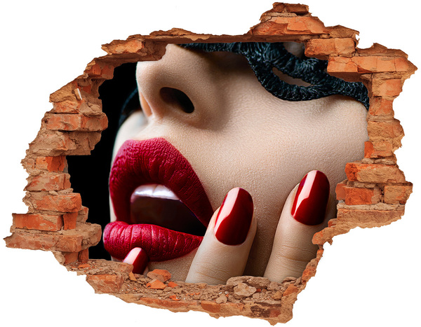 Hole in the wall decal Sensual woman with red lips