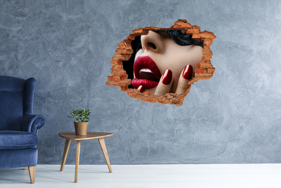Hole in the wall decal Sensual woman with red lips