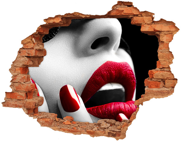 3D wall hole wallpaper Sensual Lips in Concrete