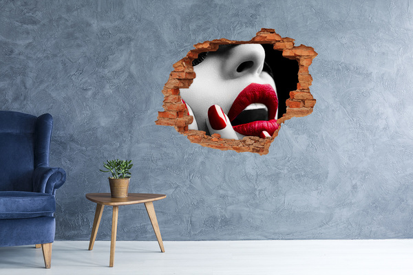 3D wall hole wallpaper Sensual Lips in Concrete