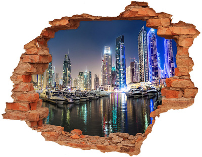 3D wall hole wallpaper A modern city by the water