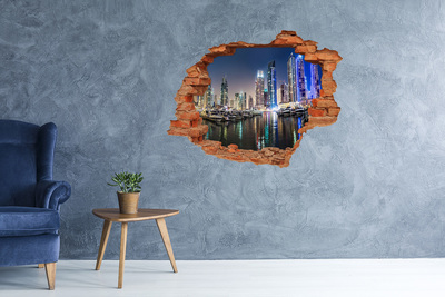 3D wall hole wallpaper A modern city by the water