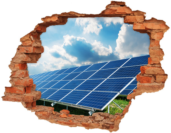 Hole wall sticker Solar panels in the clouds