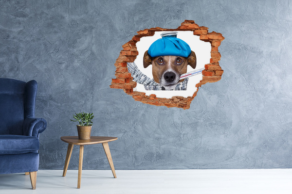 Hole in the wall sticker Sick dog in a hat