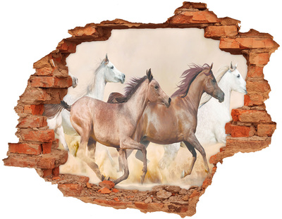 Hole wall sticker Galloping horses in the wild