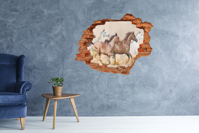 Hole wall sticker Galloping horses in the wild