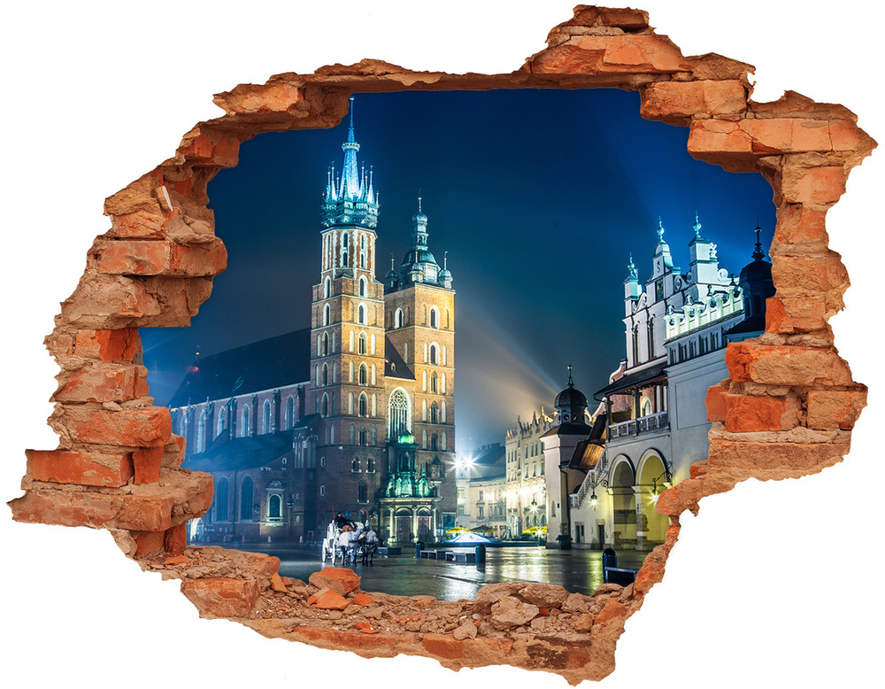 Hole in the wall decal Krakow at night