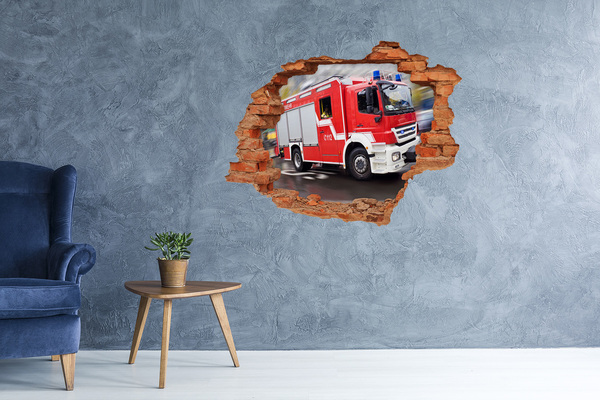 Hole wall sticker Fire truck in action