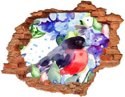 3D wall hole A bird in a colorful composition