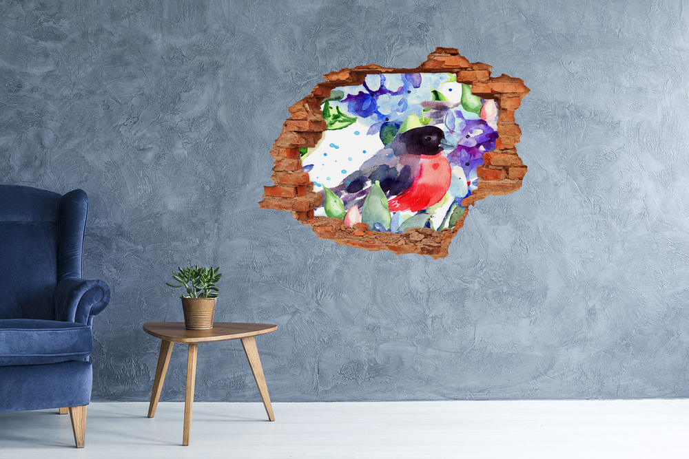 3D wall hole Bird and flowers