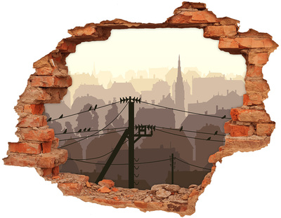 3D wall hole View of the city through a hole in the wall