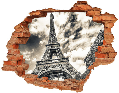 3D wall hole The Eiffel Tower in the clouds