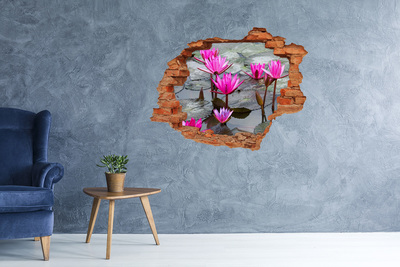 3D wall hole wallpaper Water flowers in the pond