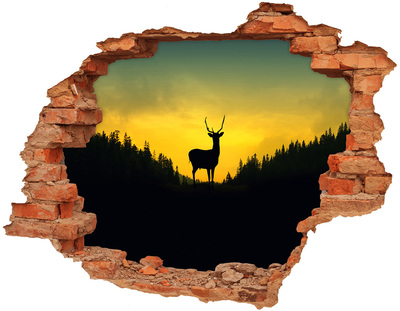 Hole in the wall decal Deer against the setting sun