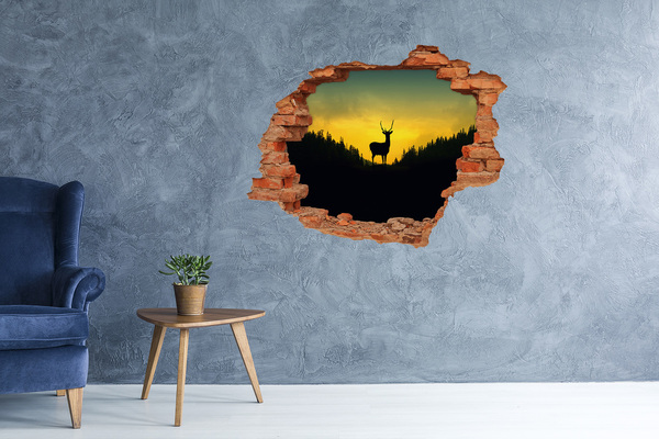 Hole in the wall decal Deer against the setting sun