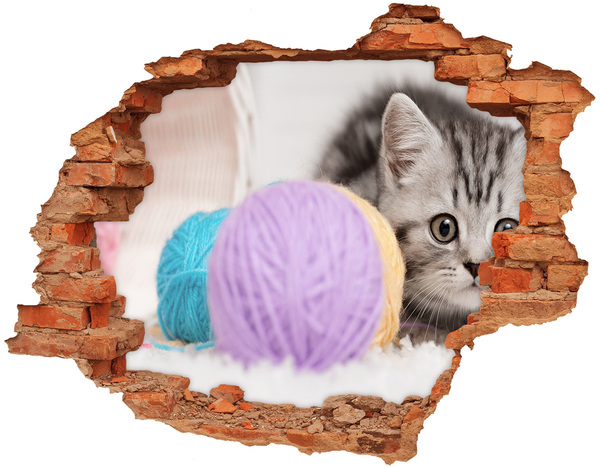 Hole in the wall sticker Cat with skeins