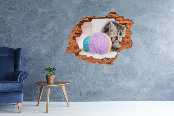 Hole in the wall sticker Cat with skeins