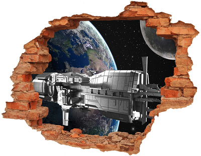 Hole in the wall decal A spaceship in the sky