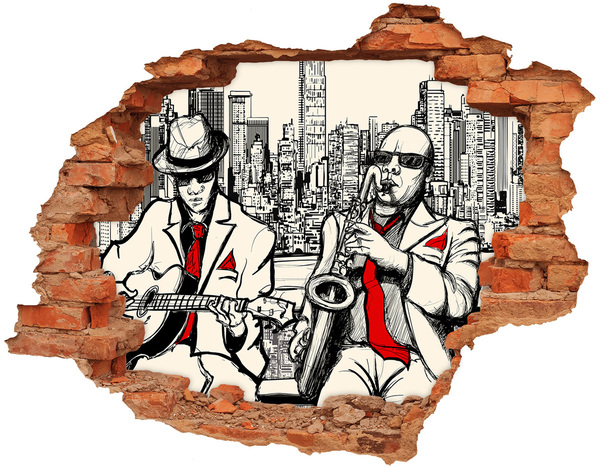 3D wall hole wallpaper Jazz scene in the city