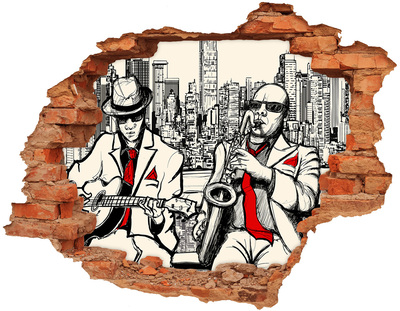 3D wall hole wallpaper Jazz scene in the city